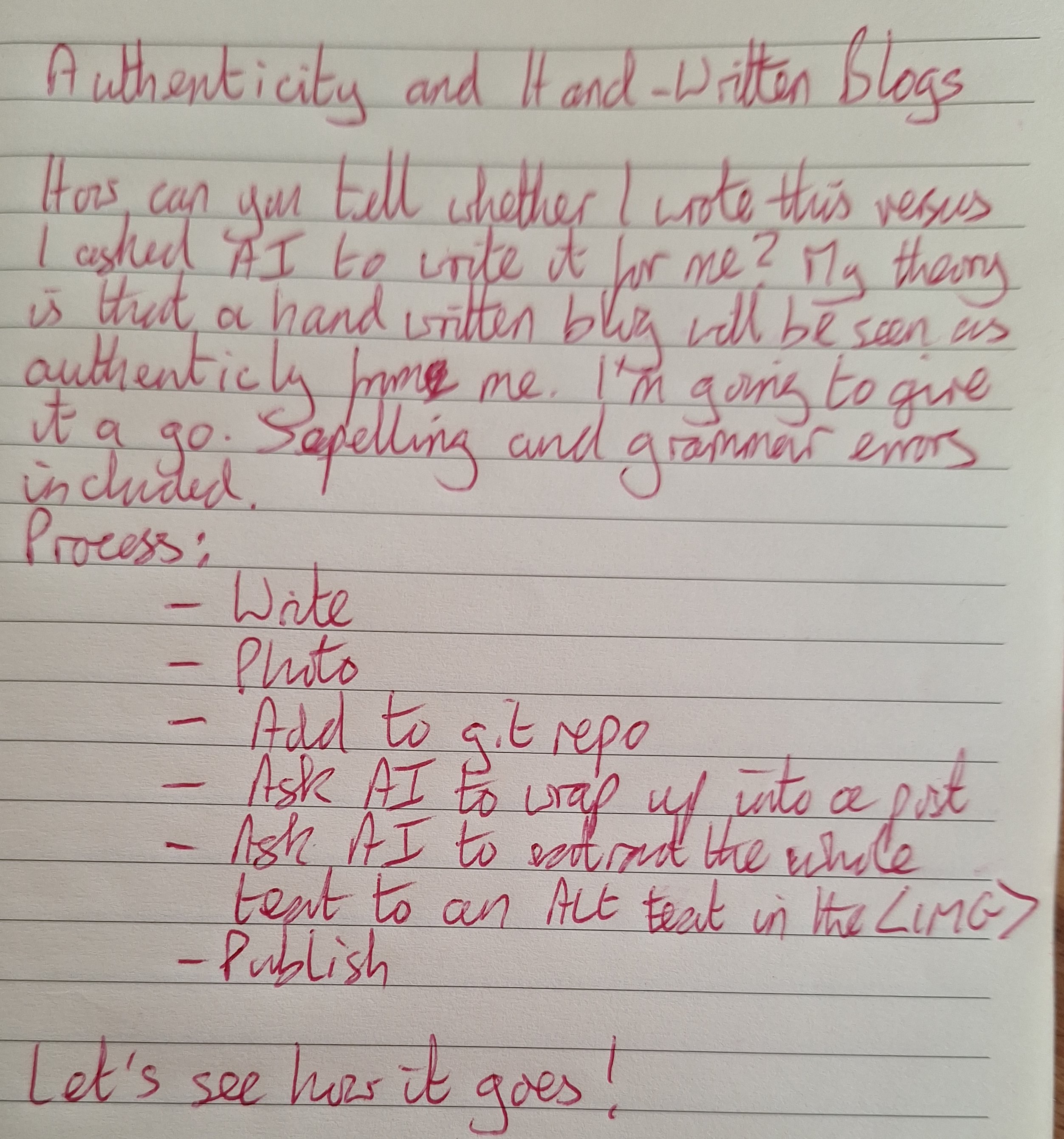 Handwritten blog post